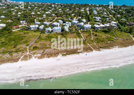 Sanibel Island Florida,Gulf of Mexico beach,East Gulf Drive homes,Colony Beach Estates,aerial overhead view,FL190514d18 Stock Photo