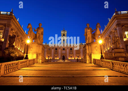 Cordonata staircase designed by Michelangelo and the Piazza del Campidoglio at dawn, Rome Lazio Italy Stock Photo