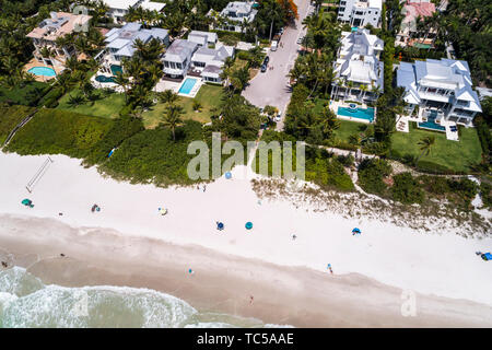 Naples Florida,Gulf Shore Boulevard South oceanfront waterfront homes mansions estates,public beach beaches,aerial overhead bird's eye view above,visi Stock Photo