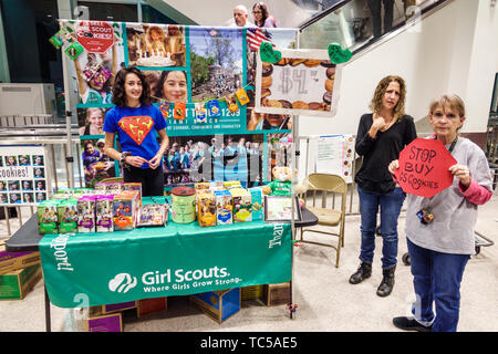 Miami Beach Florida,Publix Grocery Store,Girl Scout cookies,stall booth display sale selling,teen teens teenager teenagers student students FL19022800