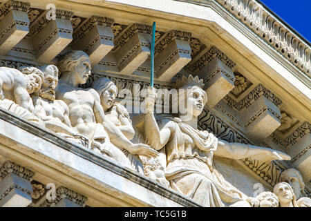 Detail of Court house (Palais de Justice) from 1846, neoclassical monument of Nimes, France. Stock Photo