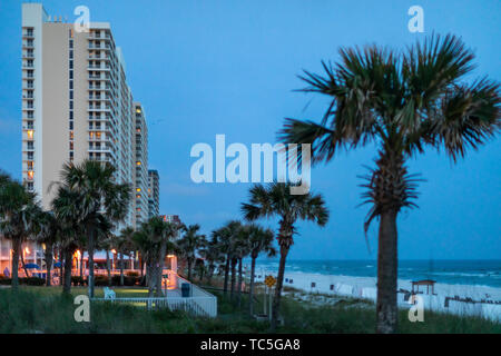Panama City Beach, Florida - Twilight on the Gulf of Mexico beach, which is lined with high rise condominiums and resorts. Stock Photo