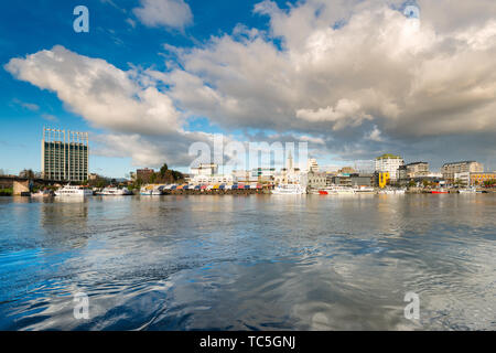 The city of Valdivia at the shore of Calle-Calle river, Region de Los Rios, Chile Stock Photo