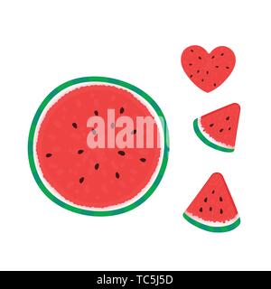 Watermelon with slice Vector illustration isolated on white. Summer design Stock Vector