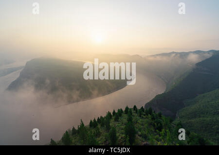 morning fog course of a river panoramic view watercourse Stock Photo ...