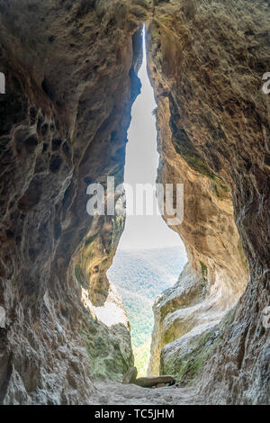 The womb cave alos known as Utroba cave near Kardzhali city in Rhodope mountain in Bulgaria Stock Photo