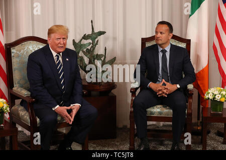 US President Donald Trump (left) and Taoiseach Leo Varadkar hold a bilateral meeting at Shannon Airport, on the first day of the president's visit to the Republic of Ireland. Stock Photo