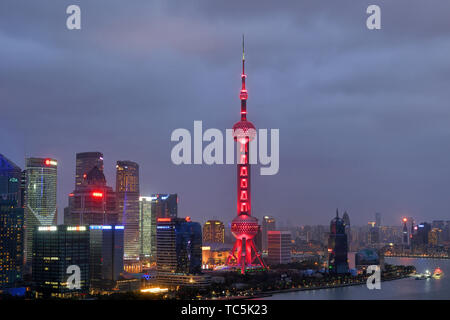 Shanghai Oriental Pearl TV Tower Festival Night Lighting Show Stock Photo