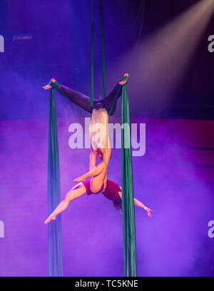 Aerial Silk Acrobatics, Annual Children's Cultural Celebration, Reykjavik, Iceland Stock Photo