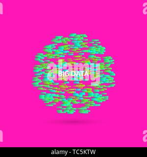 The sphere consisting of points. Big data cloud. Information flow noise. Dynamic effect. Digital background with dots. 3d futuristic vector illustrati Stock Vector