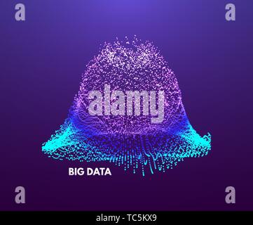 Big data visualization. Wavy background with dynamic effect. 3d perspective grid. Abstract vector illustration with dots. Stock Vector