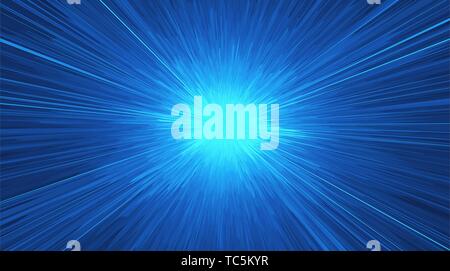 Background with explosion. Starburst dynamic lines. Solar or starlight emission. 3d futuristic technology style. Vector illustration. Stock Vector