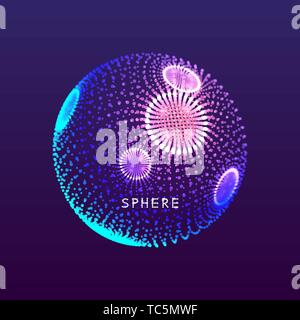 The sphere consisting of points. Global digital connections. Technology concept. Array with dynamic particles. 3D grid design. Vector illustration for Stock Vector