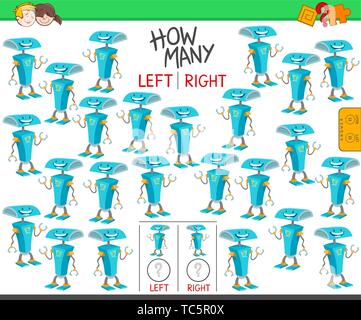 Cartoon Illustration of Educational Task of Counting Left and Right Oriented Pictures of Robot Character Stock Vector