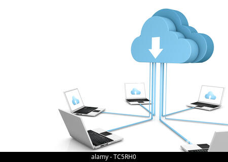 3d data cloud and laptops on white Stock Photo