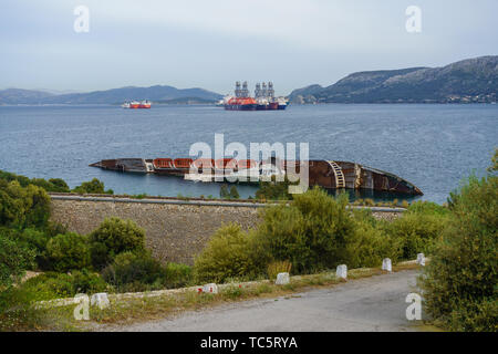 Shipwrecked cruise liner Mediterranean Sky near Piraeus Stock Photo