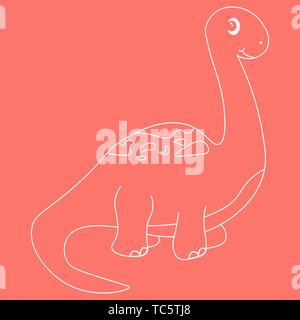 Contour of dinosaurus brachiosaurus. Isolated on pink background. Vector illustration. Stock Vector