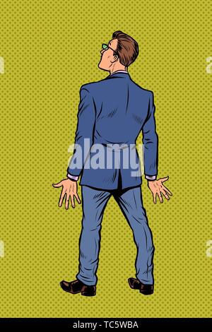 businessman stands back. Pop art retro vector illustration vintage kitsch Stock Vector