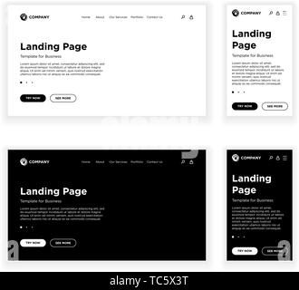 Landing page blank template desktop PC and mobile adaptive version set. Empty site white and black layout. Vector EPS10 design for business corporate  Stock Vector