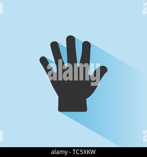 Body senses tact. Hand icon with shade on blue background. Vector illustration Stock Vector