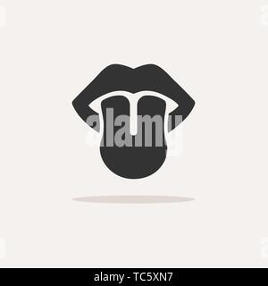 Body senses taste. Tongue icon with shadow on beige background Stock Vector