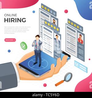 Online Isometric Employment and Hiring Concept Stock Vector