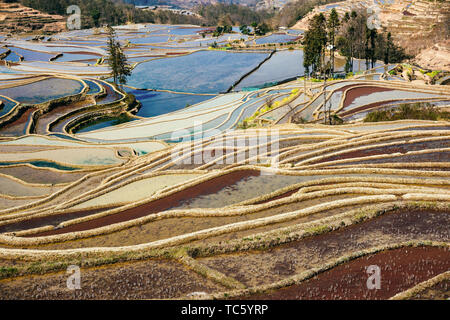 Red land terraces in Dongchuan, Yunnan Province Stock Photo