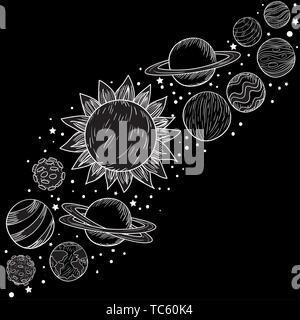 Set of planets draws design Stock Vector