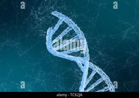 Three-dimensional rendering, DNA with divergent line technology background Stock Photo