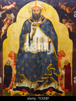 The painting of Saint Augustine. Painted in XIV century (1330s-1340s) by Jacobello di Bonomo. Currently in Castello Visconteo. Stock Photo