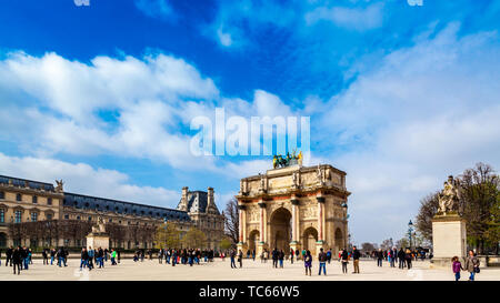 The small Arc de Triomphe in front of the Plaza de Louvre in Paris, France Stock Photo