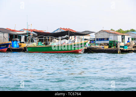 Monkey Island fishing rafts in South Bay, Hainan, China Stock Photo