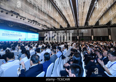 Hangzhou, China's Zhejiang Province. 5th June, 2019. Guests attend an event for the 2019 World Environment Day in Hangzhou, east China's Zhejiang Province, June 5, 2019. Credit: Huang Zongzhi/Xinhua/Alamy Live News Stock Photo