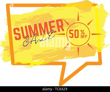 Bubble chat with texture and a sun. Summer sale label - Vector Stock Vector