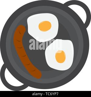 Top view of a fried eggs with sausage on a pan - Vector Stock Vector