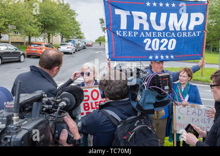 Shannon, Ireland, June. 5, 2019: A group of Pro Trump Supporters at Shannon Airport, Ireland Stock Photo