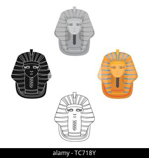 Pharaoh s golden mask icon in cartoon,black style isolated on white background. Ancient Egypt symbol vector illustration. Stock Vector