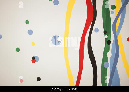 An image of colored wavy vertical lines on a gray background. Colorful background Stock Photo