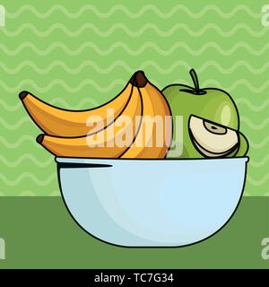Fresh fruits in bowl cartoon Stock Vector