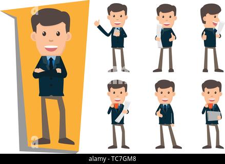 Collection set of Business man showing different gestures character vector design illustration. Stock Vector