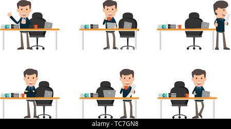 Collection set of Business man showing different gestures character vector design illustration. Stock Vector