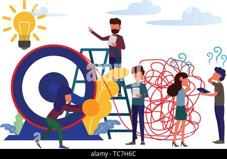 tangle tangled and unraveled. abstract metaphor, business problem solving concept. business concept vector illustration. Stock Vector