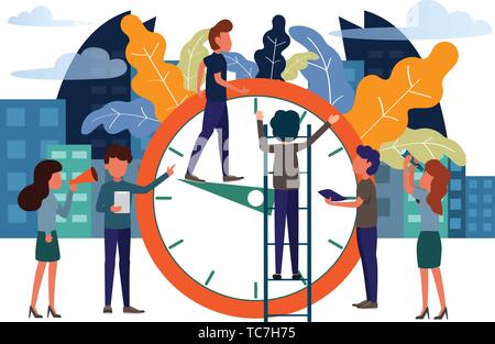 alarm clock rings on white background, concept of work time management, quick reaction awakening. modern flat style vector illustration. Stock Vector