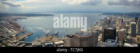 Seattle bay rooftop panorama view with urban architecture. Stock Photo