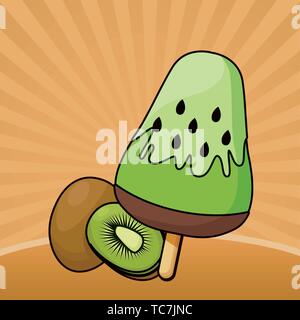 Kiwi ice cream and fruit Stock Vector