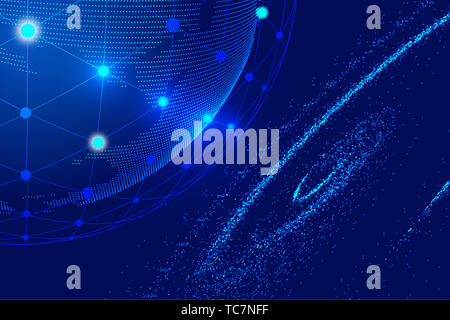 Cosmic wormhole vortex, world map, point, line composition, representing global network connection, international significance. Stock Photo