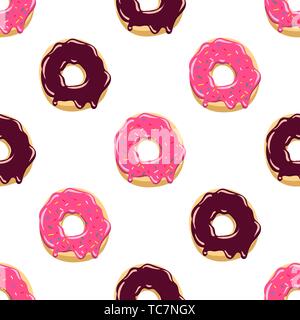 Color donut seamless pattern Glazed donuts background Vector illustration Stock Vector