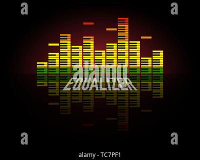 Piano equalizer concept. Color sound waves design. Retro audio scale on black background. Vector illustration Stock Vector