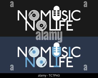 Music slogan for print. Music design set for tee. Vinyl record and microphone theme for t-shirt. Collection for flyer, poster, invitation. Dance party Stock Vector