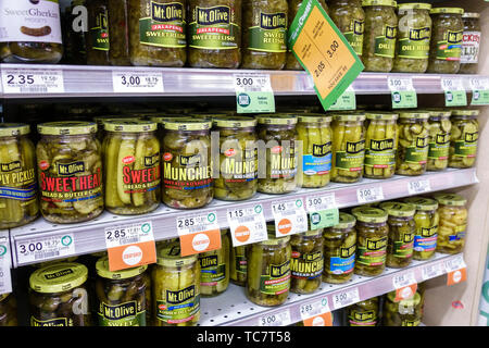 Miami Beach Florida,North Beach,Publix,grocery store supermarket,food,inside interior,shelf shelves,bottles,Mt. Olive pickles relish,display sale,FL19 Stock Photo